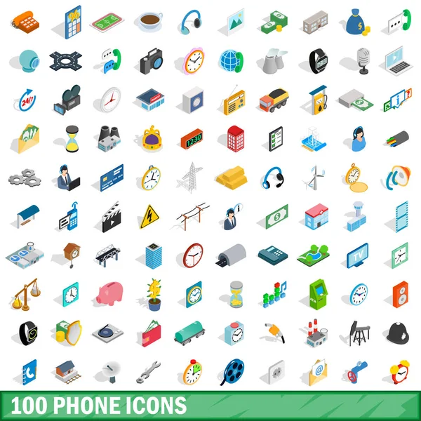 Conjunto de 100 iconos de teléfono, estilo isométrico 3d — Vector de stock