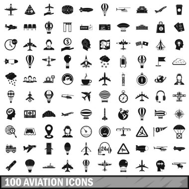 100 Havacılık Icons set, basit tarzı