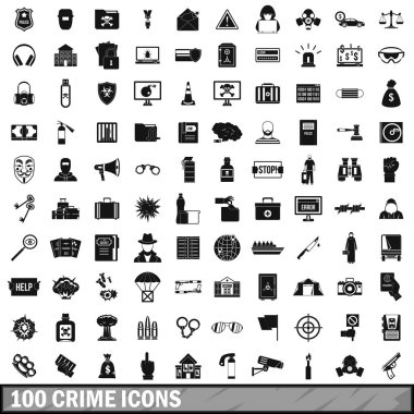 100 suç Icons set, basit tarzı