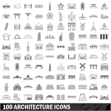 100 Mimarlık Icons set, anahat stili