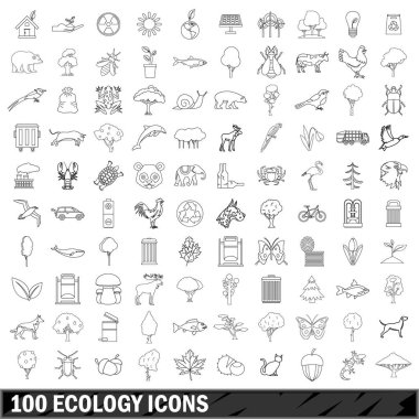 100 ekoloji Icons set, anahat stili