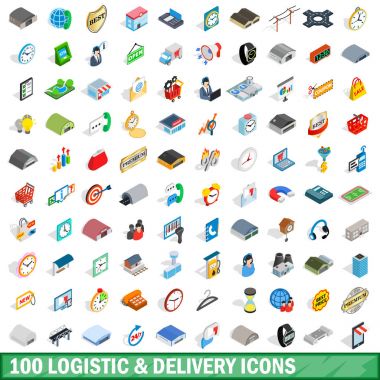 100 lojistik teslimat Icons set, izometrik stili