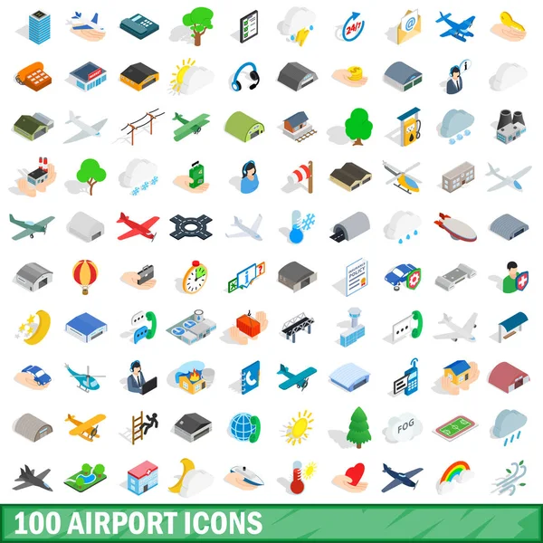 Ensemble de 100 icônes de l'aéroport, style 3d isométrique — Image vectorielle