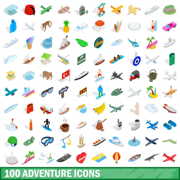 Conjunto de 100 iconos de aventura, estilo isométrico 3d — Vector de stock