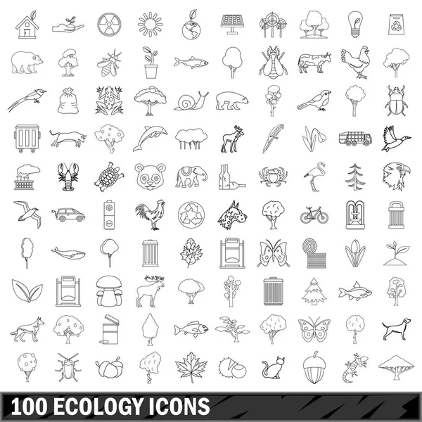 100 ekoloji Icons set, anahat stili