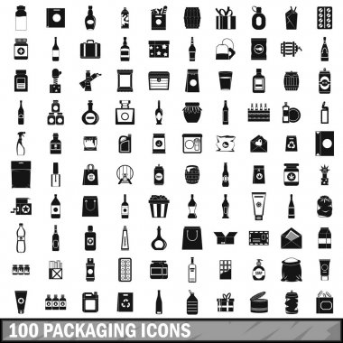 100 ambalaj Icons set, basit tarzı