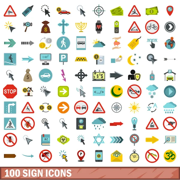Conjunto de iconos de 100 signos, estilo plano — Vector de stock