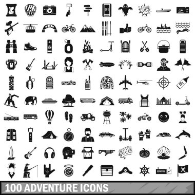 100 macera Icons set, basit tarzı
