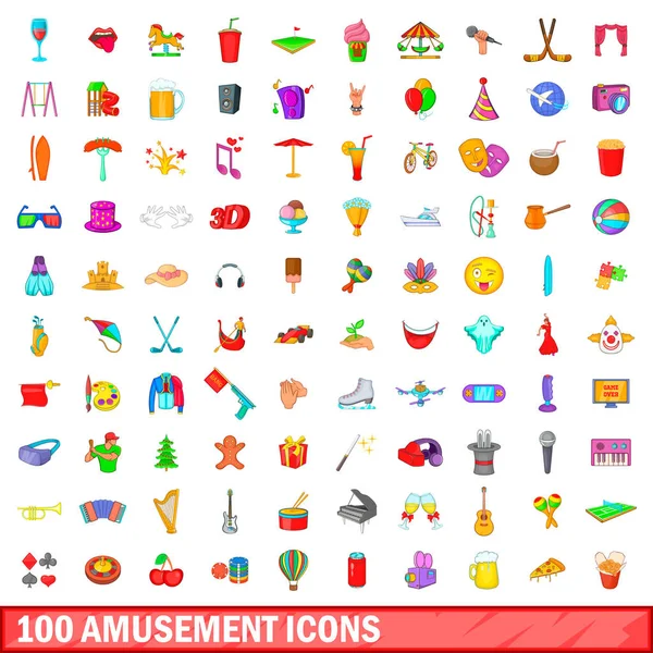 100 conjunto de iconos de diversión, estilo de dibujos animados — Vector de stock