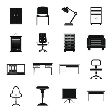 Ofis mobilya Icons set, basit tarzı