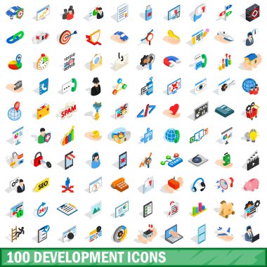 100 geliştirme Icons set, izometrik 3d stili