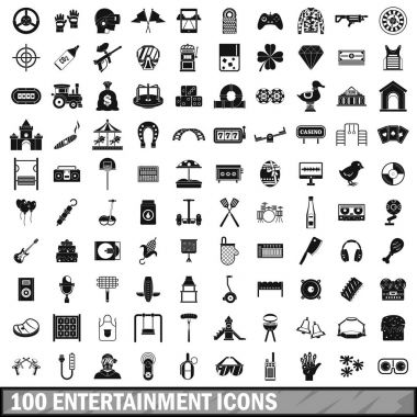 100 eğlence Icons set, basit tarzı