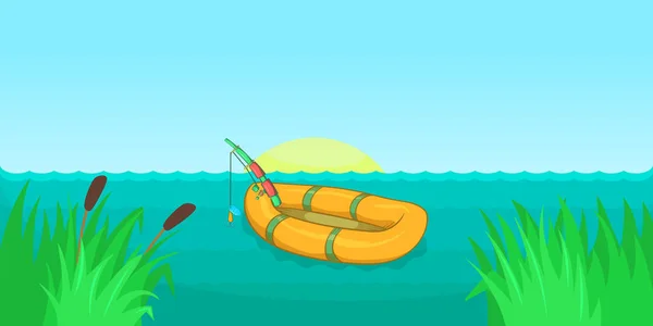Göl Balıkçılık yatay banner, karikatür tarzı — Stok Vektör
