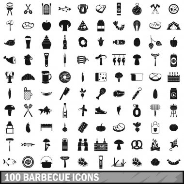 100 Icons set, basit tarzı Barbekü