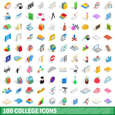 100 üniversite Icons set, izometrik 3d stili
