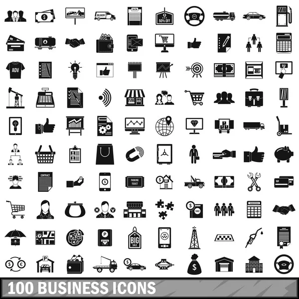 Set di 100 icone aziendali, stile semplice — Vettoriale Stock