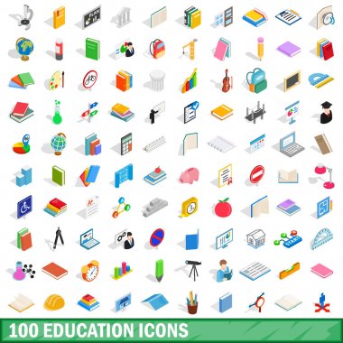 100 eğitim Icons set, izometrik 3d stili