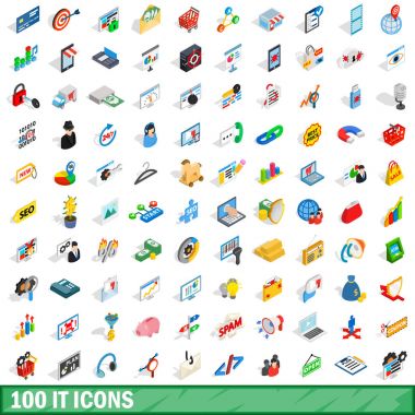 100 BT Icons set, izometrik 3d stili