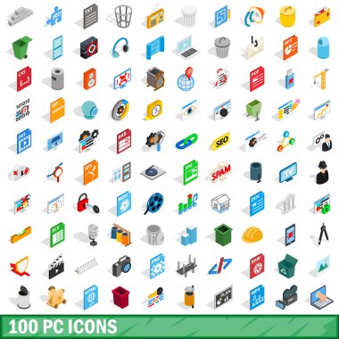 100 pc Icons set, izometrik 3d tarzı