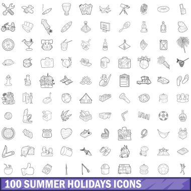 100 yaz tatillerini simgeler ayarla, stil anahat