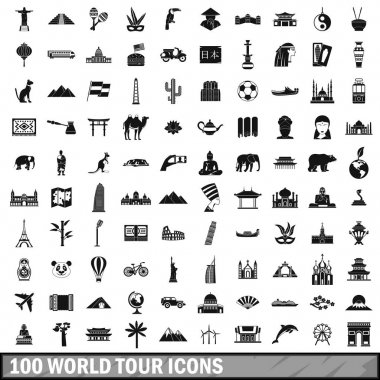 100 dünya tur Icons set, basit tarzı