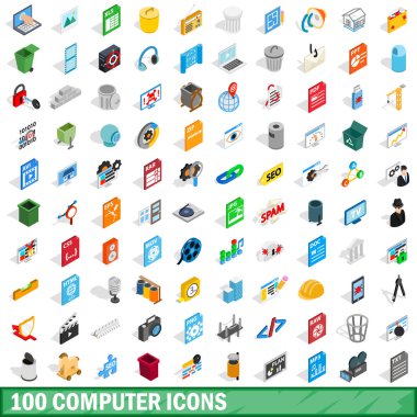 100 bilgisayar Icons set, izometrik 3d stili