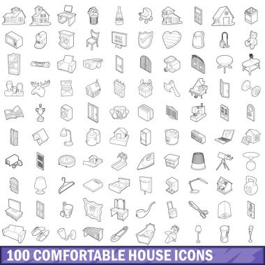 100 rahat Icons set, anahat stili ev