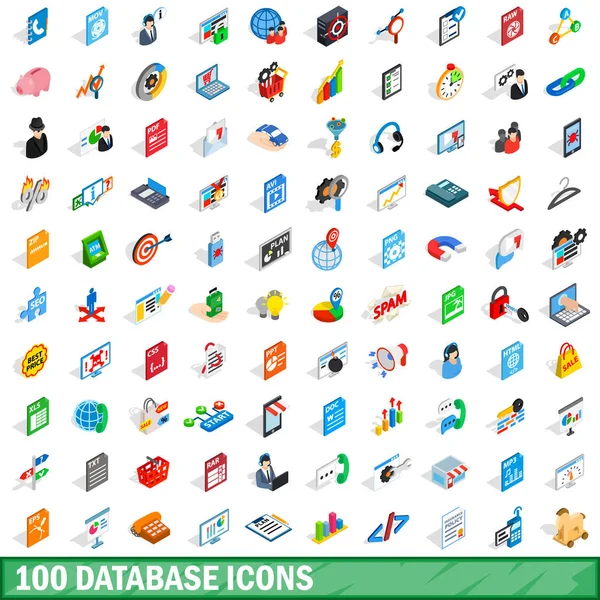 100 conjunto de iconos de base de datos, estilo isométrico 3d — Vector de stock