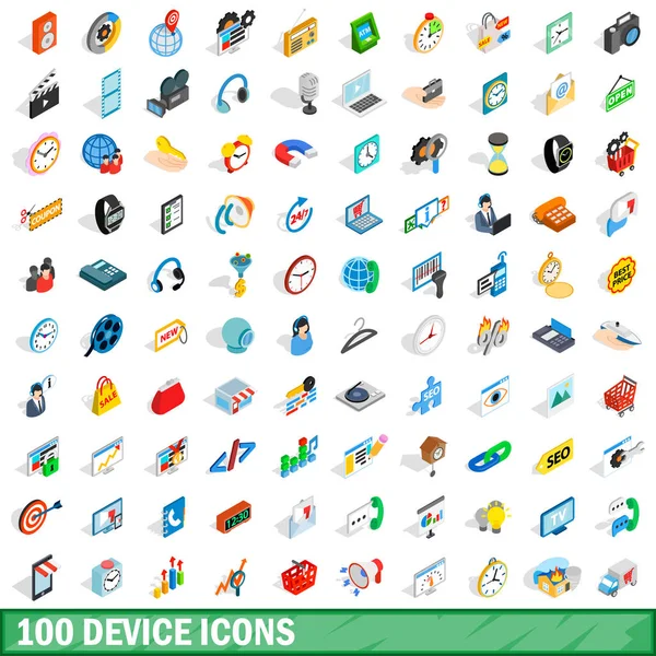 Conjunto de iconos de 100 dispositivos, estilo 3D isométrico — Vector de stock