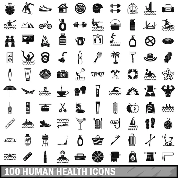 100 human health icons set, simple style — Stock Vector