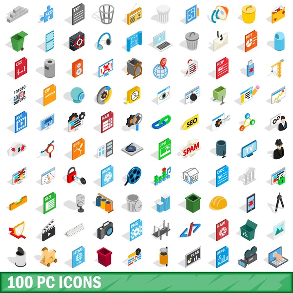 100 pc iconen set, isometrische 3D-stijl — Stockvector