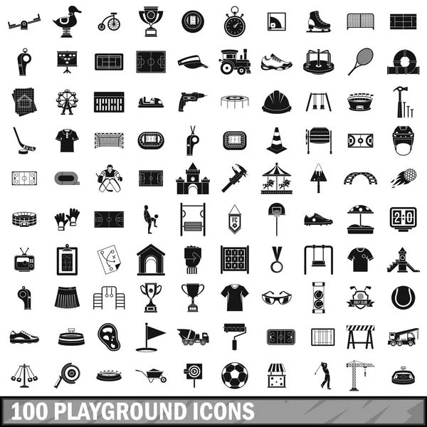 100 playground icons set, simple style — Stock Vector