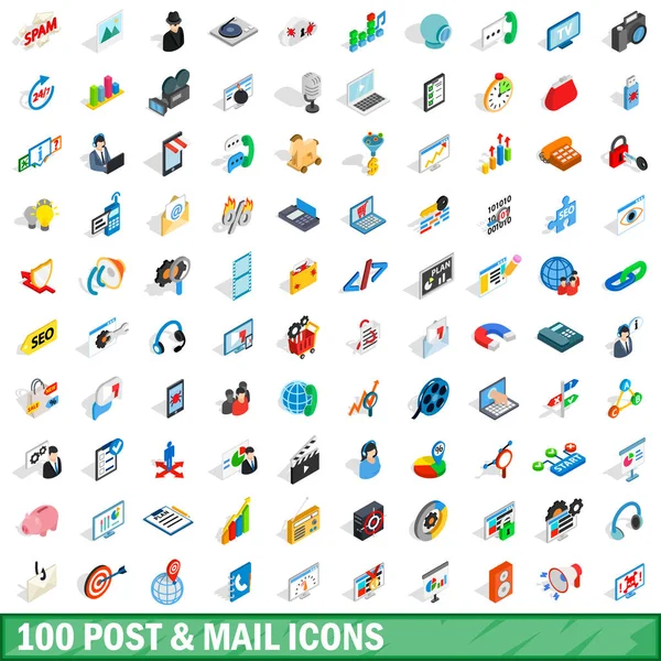 Conjunto de iconos de correo y correo 100, estilo isométrico 3d — Vector de stock