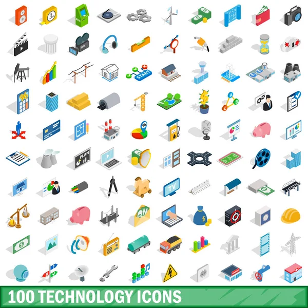 100 technologie iconen set, isometrische 3D-stijl — Stockvector