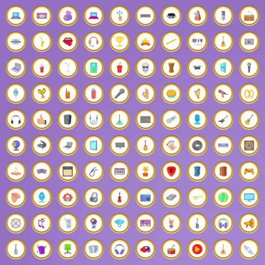 karikatür tarzı içinde 100 müzik stüdyo Icons set