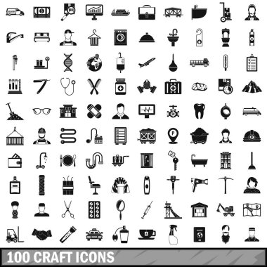 100 zanaat Icons set, basit tarzı