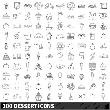 100 tatlı Icons set, anahat stili