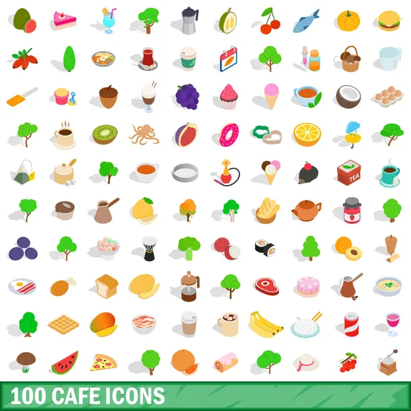 100 conjunto de ícones de café, estilo 3D isométrico — Vetor de Stock