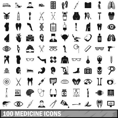 100 tıp Icons set, basit tarzı