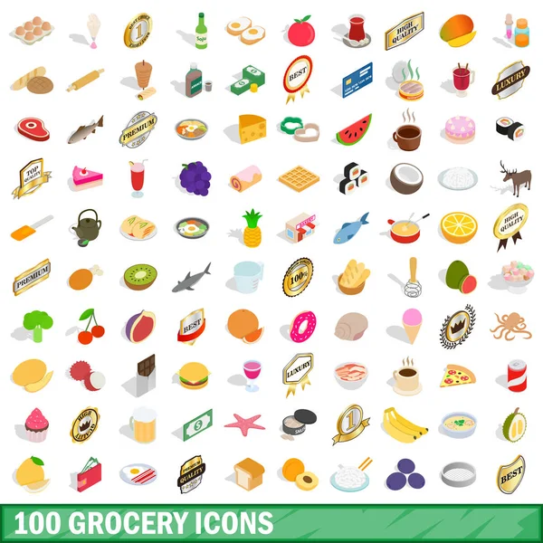 100 杂货店图标集，等距 3d 风格 — 图库矢量图片