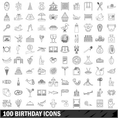 100 doğum günü Icons set, anahat stili