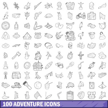 100 macera Icons set, anahat stili