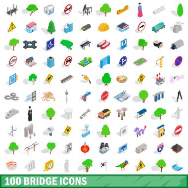 100 köprü Icons set, izometrik 3d stili