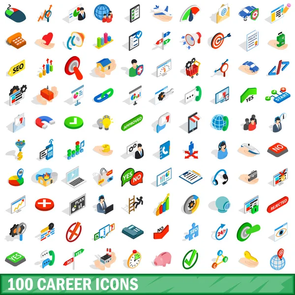 Conjunto de 100 iconos de carrera, estilo isométrico 3d — Vector de stock