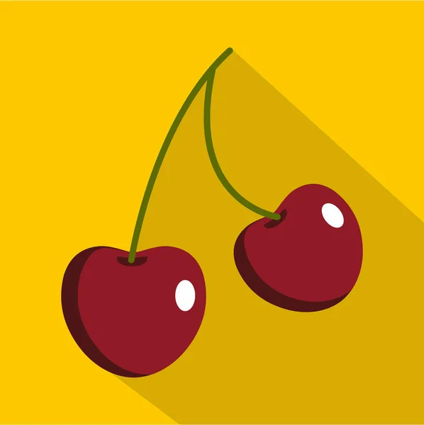 Dos cerezas rojas maduras icono de las bayas, estilo plano — Vector de stock