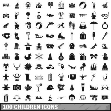 100 çocuk Icons set, basit tarzı