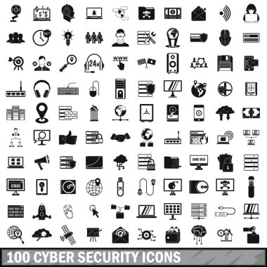 100 siber güvenlik Icons set, basit tarzı