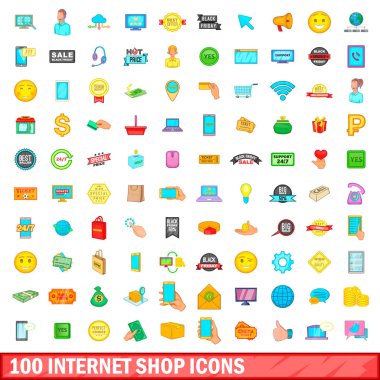100 internet salonu simgeler ayarla, tarzı çizgi film
