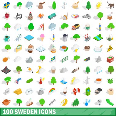 100 İsveç Icons set, izometrik 3d tarzı