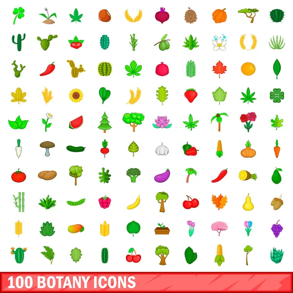 100 ботанічних іконок, мультиплікаційний стиль — стоковий вектор